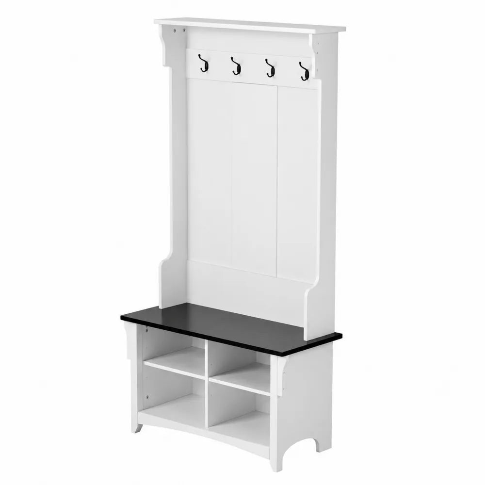 Vestiaire en Bois avec Banc et Crochets Blanc et Noir