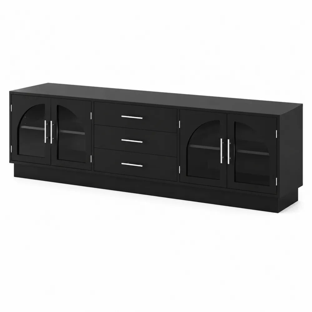 Meuble TV en Bois Noir avec Portes en Verre