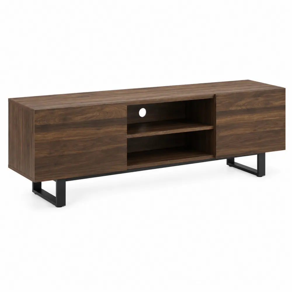 Meuble TV en Bois et Métal Noyer/Noir avec Étagères
