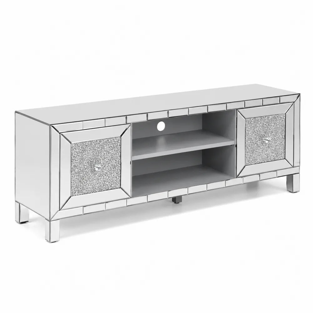 Meuble TV avec miroir et portes en argent