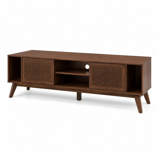 Meuble TV en bois et rotin 150 cm Marron