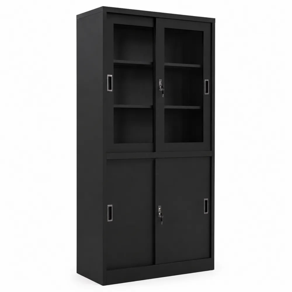 Armoire en métal noir avec portes coulissantes et étagères 180x90x40 cm