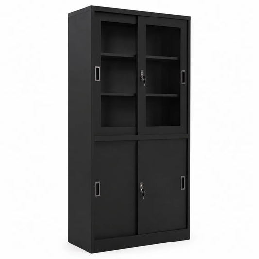 Armoire en métal noir avec portes coulissantes et étagères 180x90x40 cm