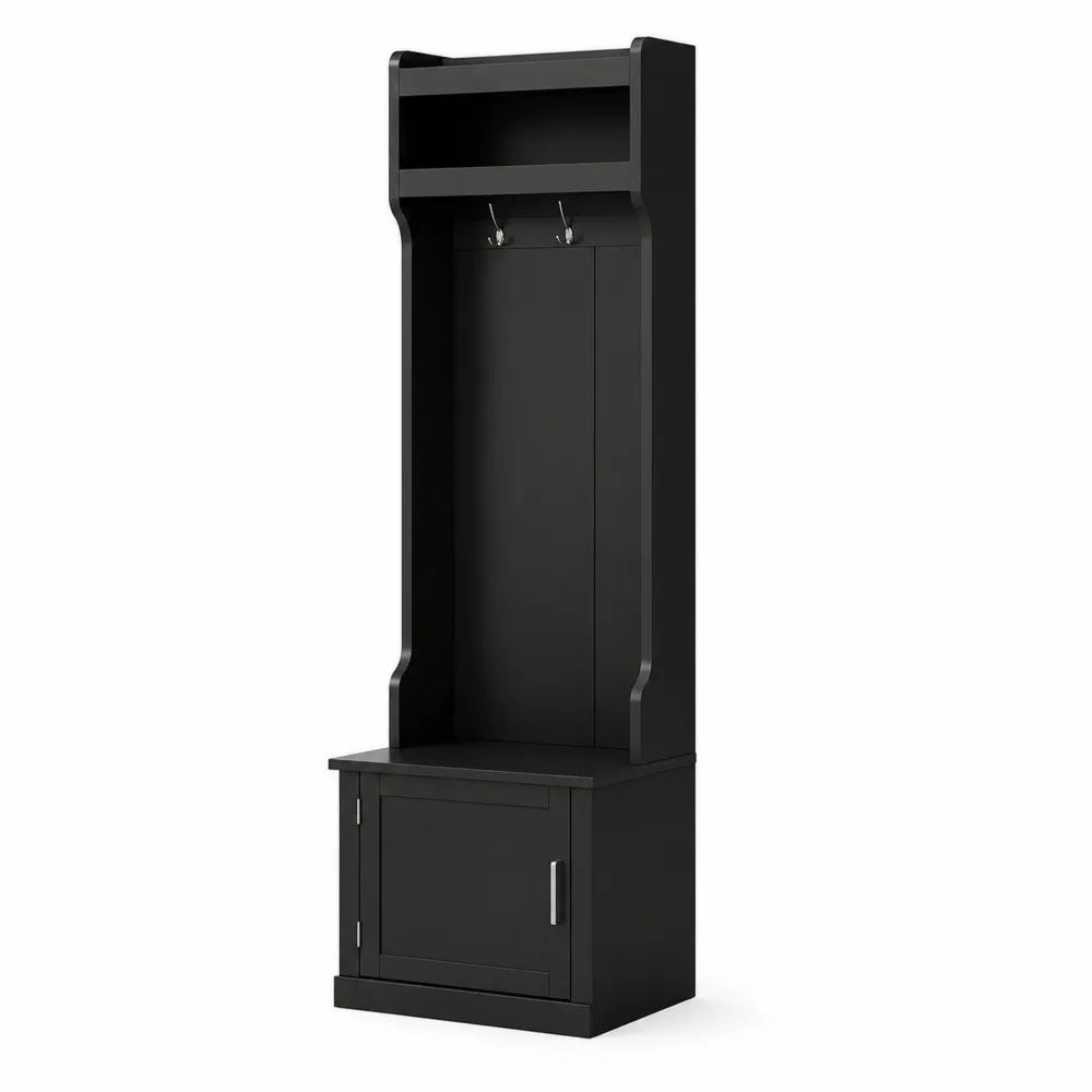 Portemanteau en bois noir avec étagère et armoire
