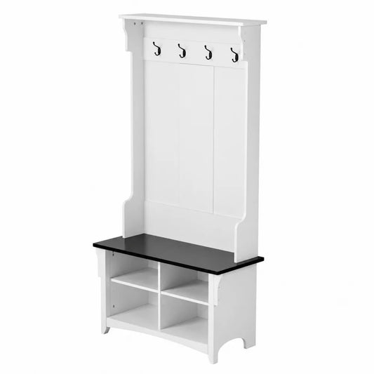 Vestiaire en Bois avec Banc et Crochets Blanc et Noir