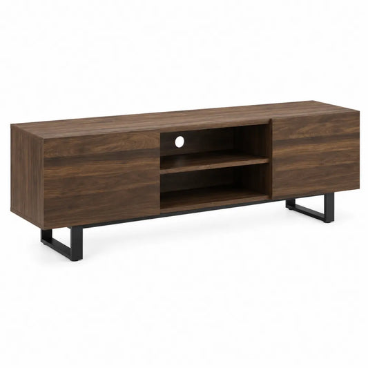 Meuble TV en Bois et Métal Noyer/Noir avec Étagères