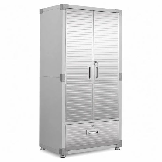 Armoire en métal avec portes et tiroir 180x90x40cm Argent